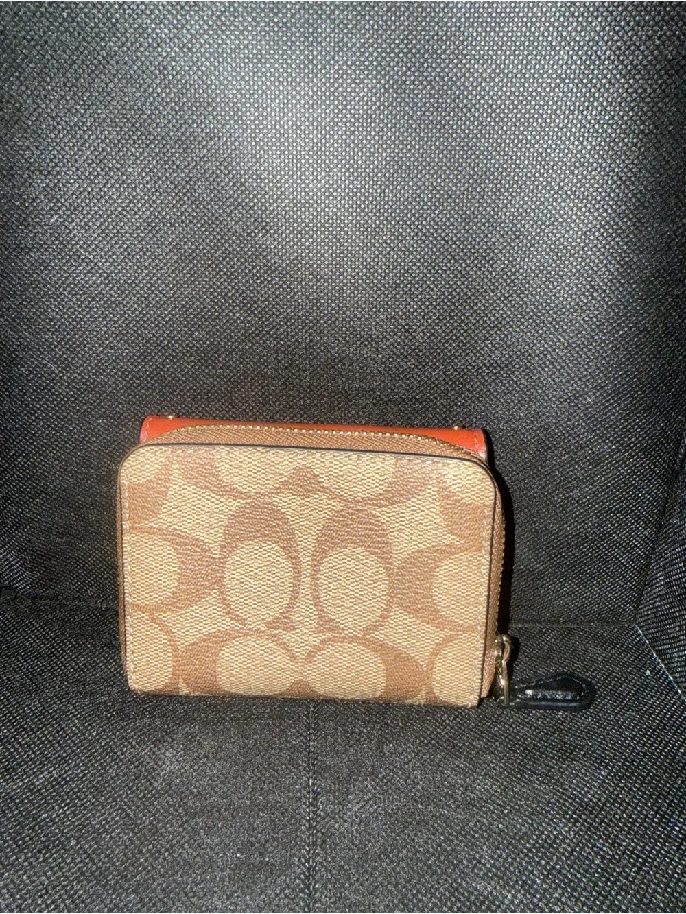 Coach OrangeTerracotta Trifold Leather Zip Card Wallet with Gold Studs OSP